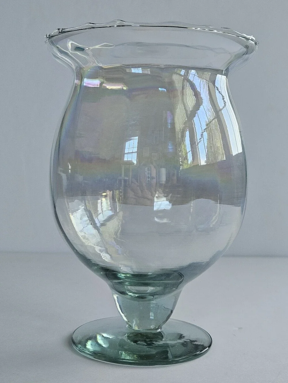 vintage ruffled edge iridescent footed candle holder base Made in Mexico decor
